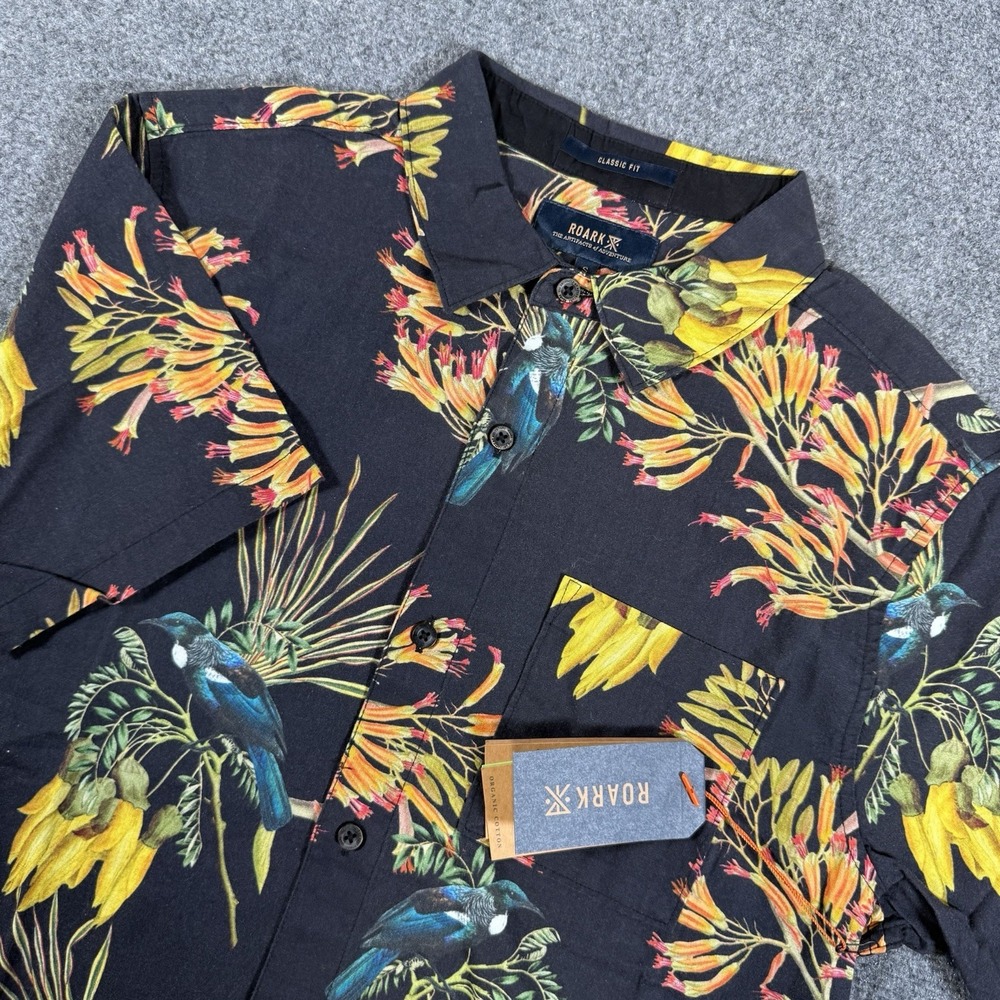 Roark Shirt Mens Small Black Journey Tui Floral Button‎ Up Classic Fit New